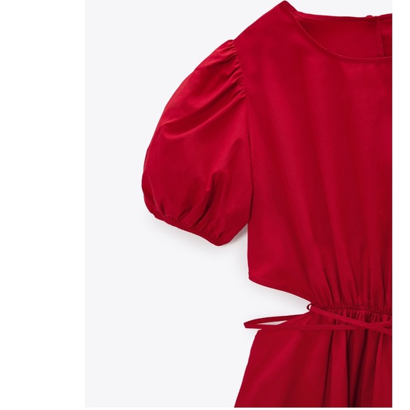 Zara Red Short Puff Sleeve Open back Midi Dress - Picture 9 of 13